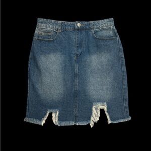 Denim Skirt With Trendy Square Cutout